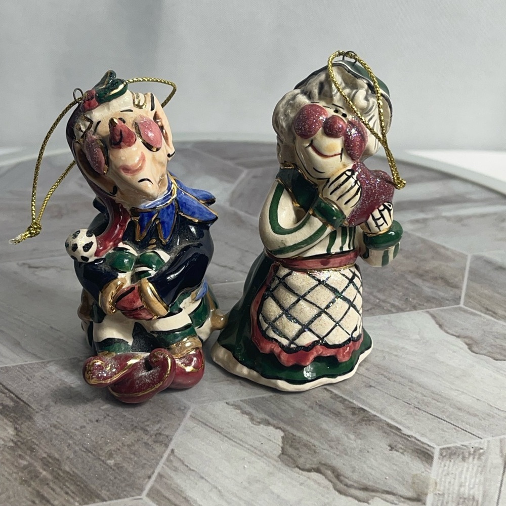 Heather Goldminc 2002 Blue Sky Corp Christmas Ornaments Elf & Grandma Pair